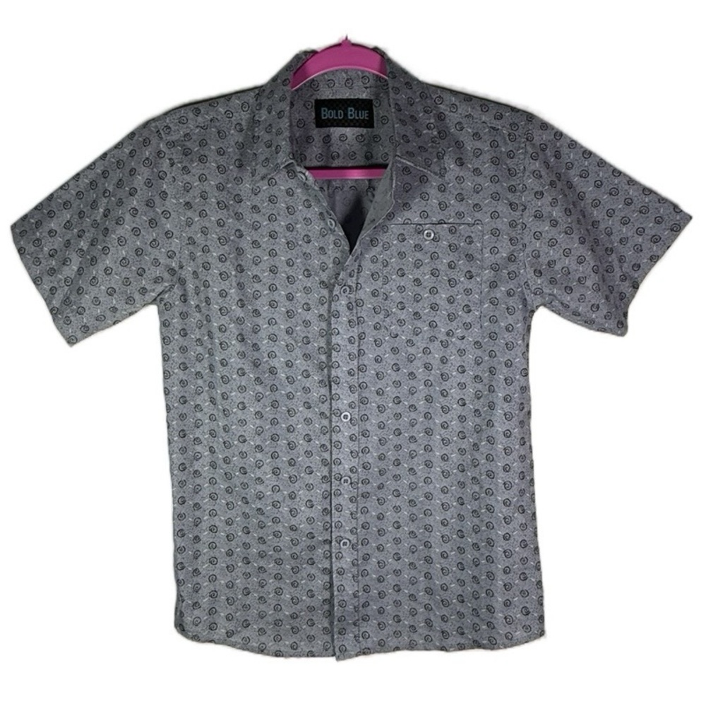 Bold‎ blue button up short sleeve Casual Patterned Resort Camp Shirt S/M NWOT